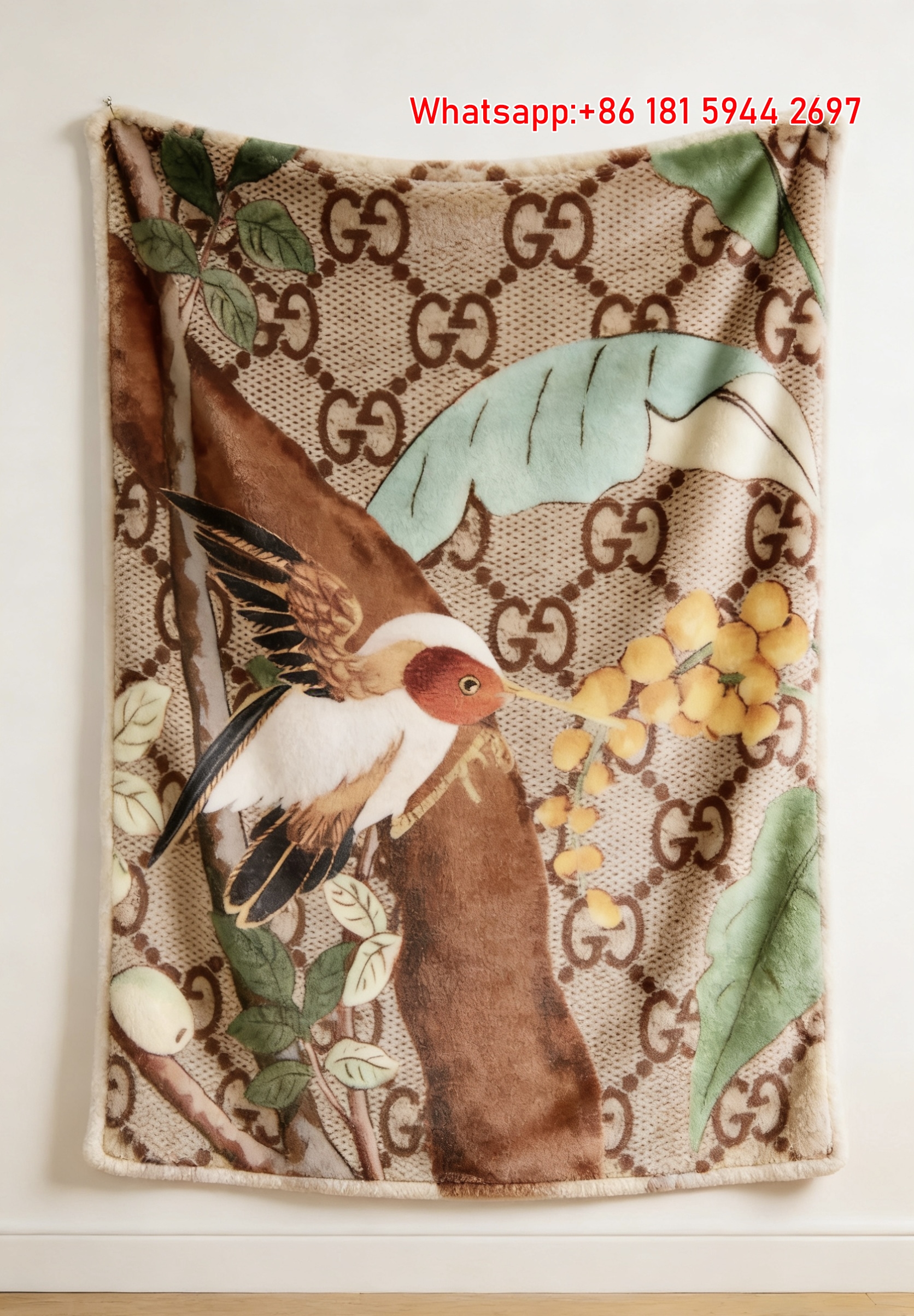 Gucci Monogram Hummingbird Tapestry Luxury Gucci Tropical throw Blanket IMG_2921